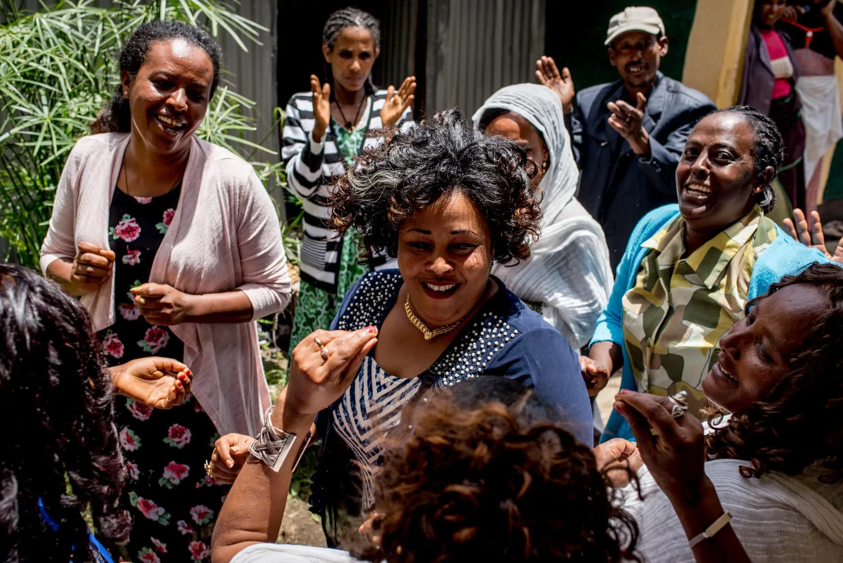dancing outside at a tradition Ethiopian Wedding