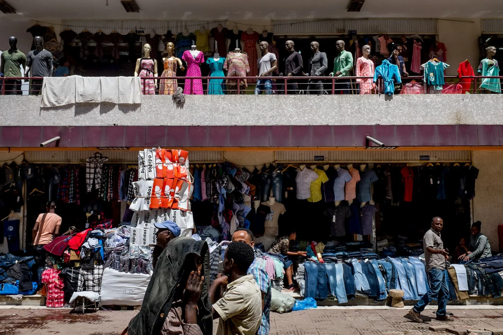 Addis Ababa street photography of clothes market