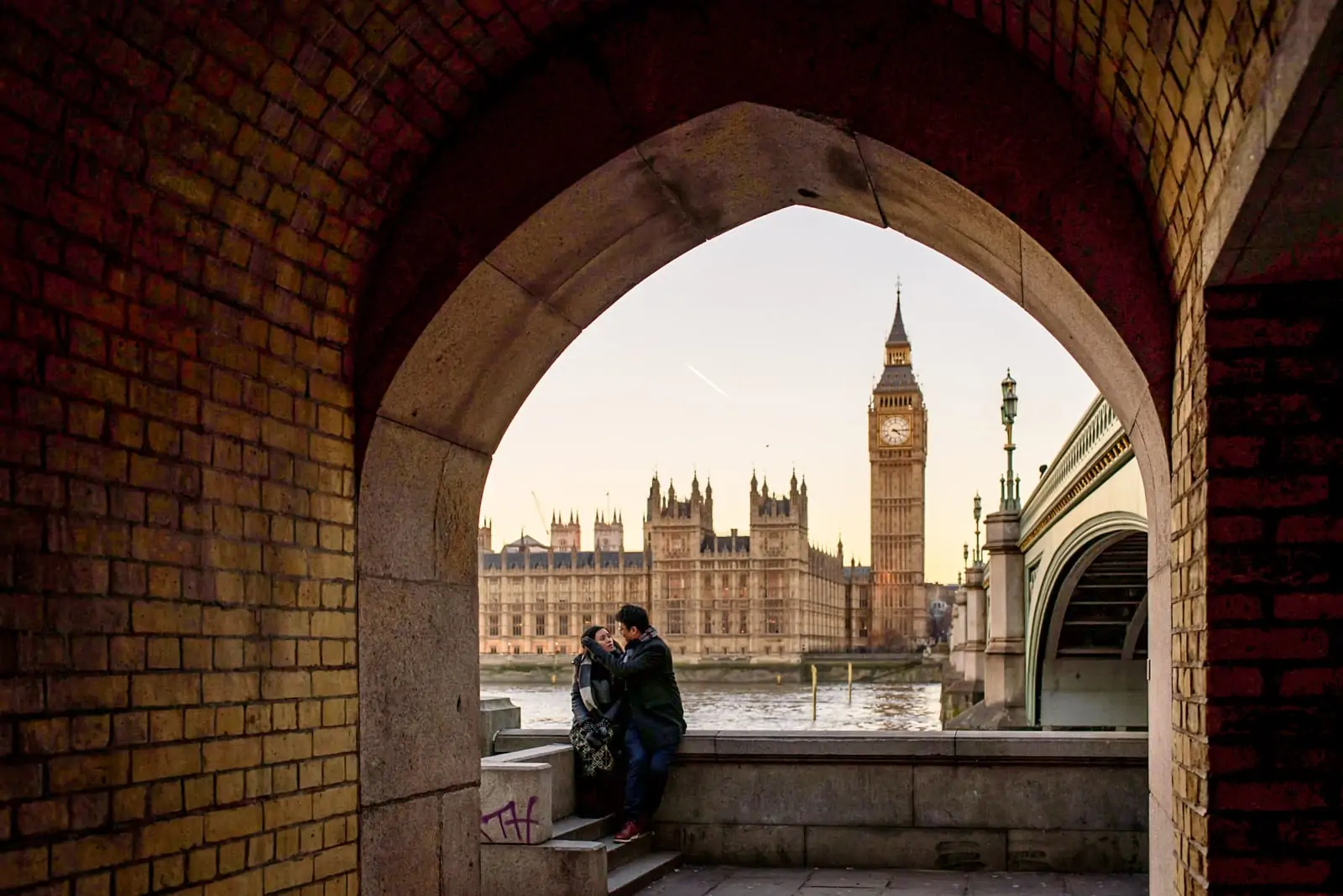 Photo of couple during their London engagement shoot at Big Ben and Parliment