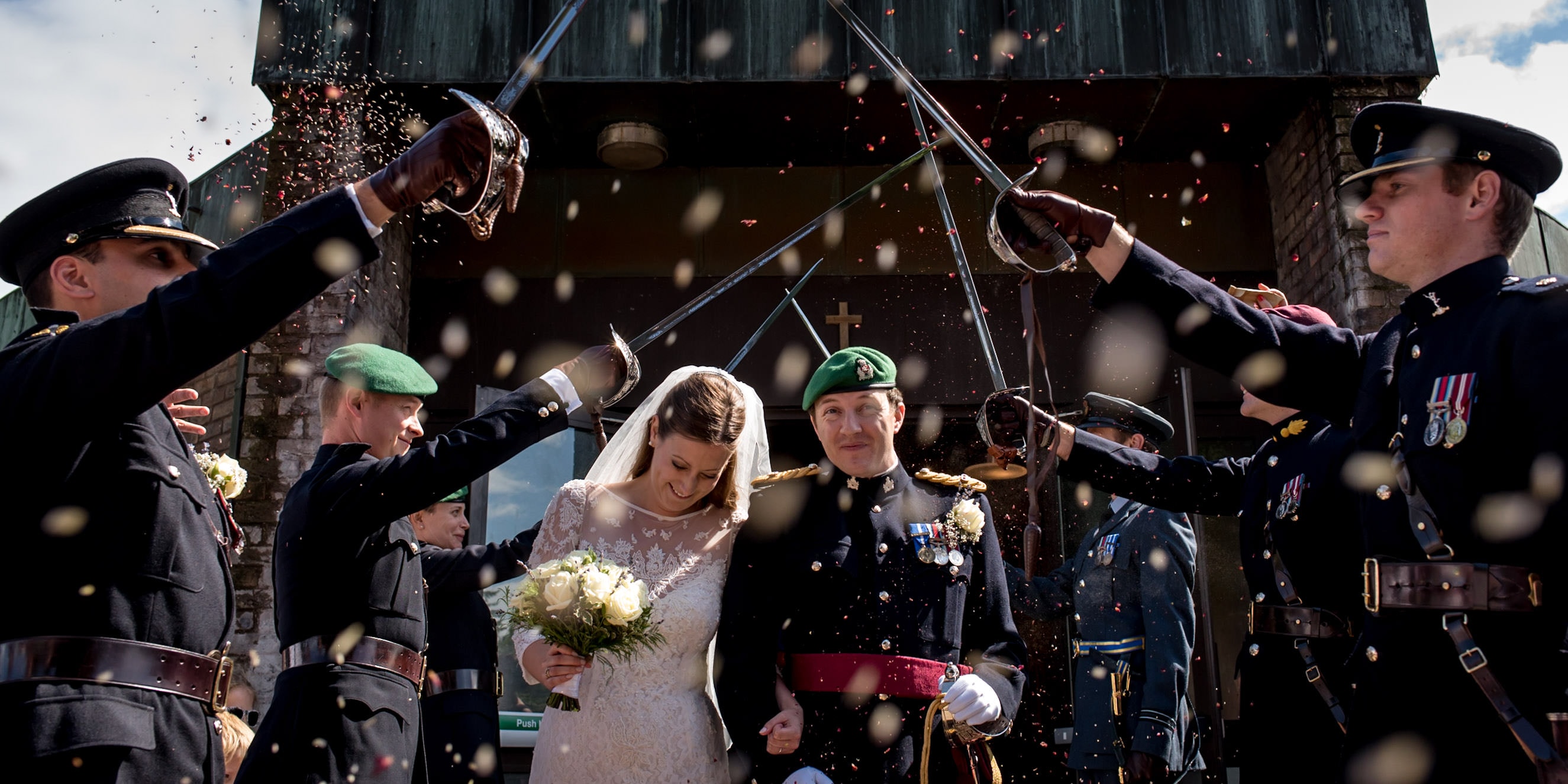 honour guard and confetti at this fun military wedding